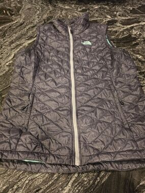 The North Face Quilted Packable Vest in Dark Purple with Aqua Logo